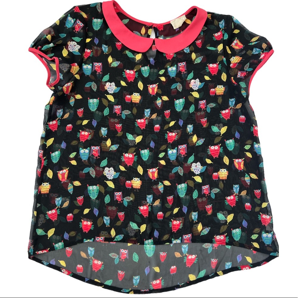 One Clothing Vintage Medium owl Peter Pan neck top blouse